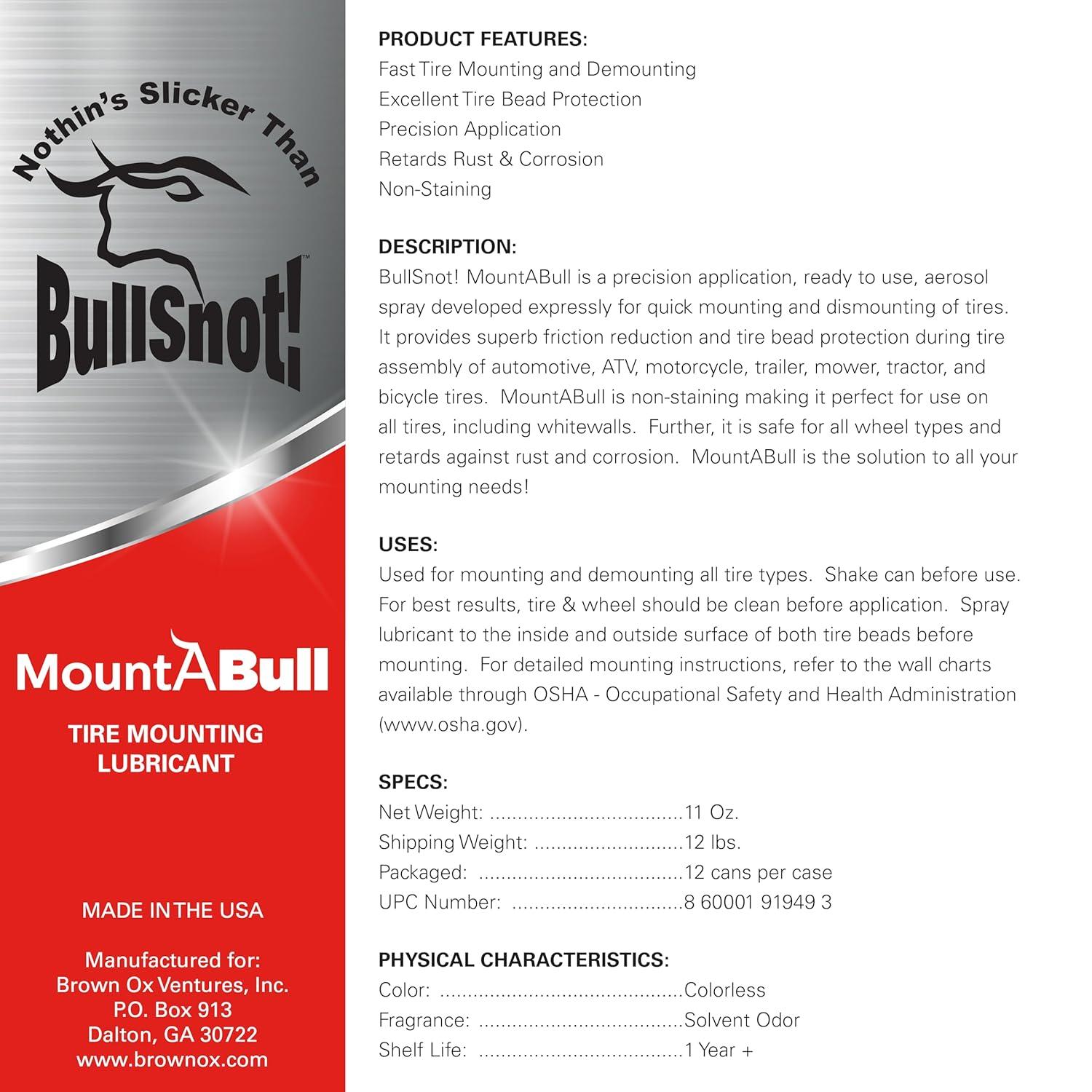 image:imageBullSnot MountABull Tire Mounting Lubricant NonStaining Aerosol Spray for Quick Tire Mounting Bead Protection Rust amp Corrosion Resistance 11oz