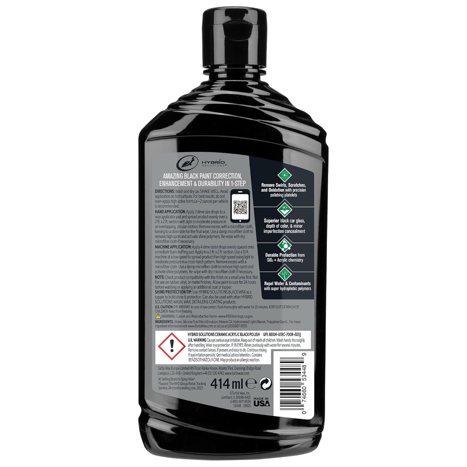 image:imageTurtle Wax Hybrid Solutions Ceramic Acrylic Black Car Polish and Wax Car Scratch Remover amp Car Paint Restorer for Black Cars Deep Shine Ceramic Coating Protection amp Water Beading 14 oz Pack of 114 Fl Oz Pack of 2