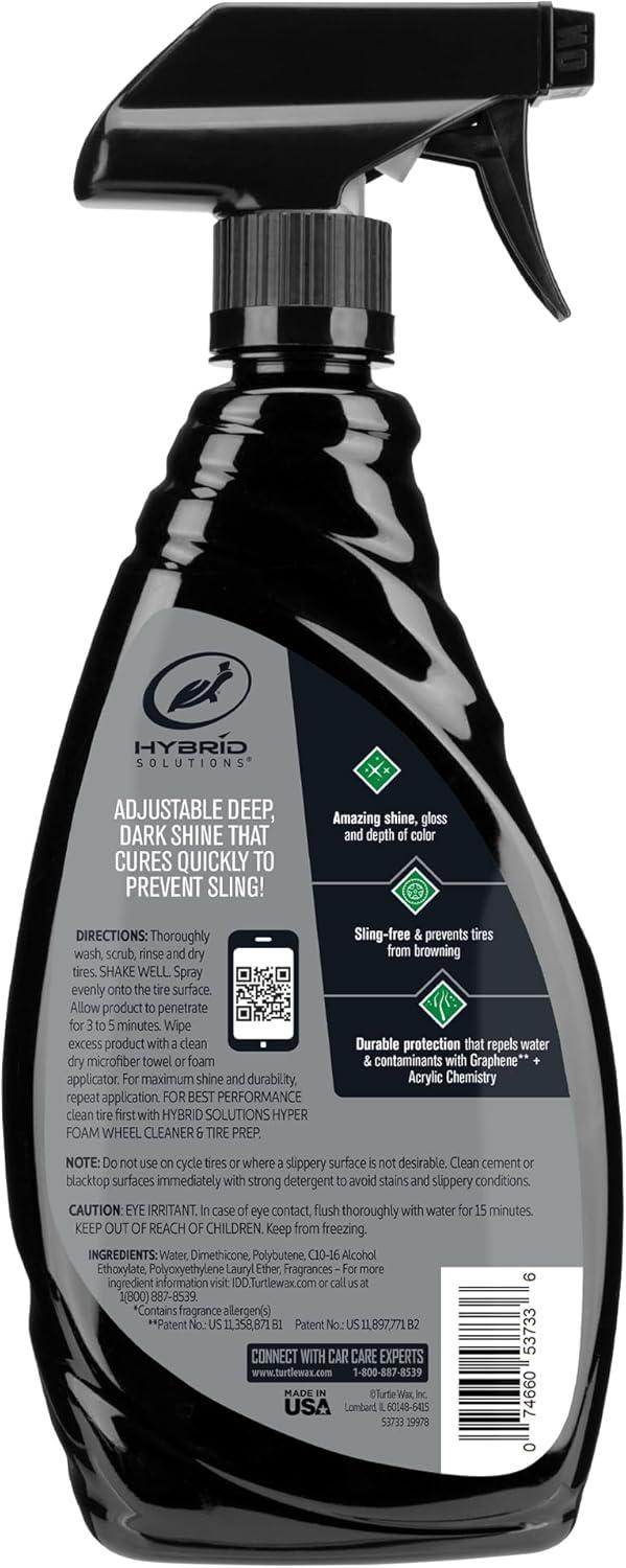 image:imageTurtle Wax Hybrid Solutions Graphene Acrylic Tire Shine Spray Coating LongLasting Rich Black Shine NoSling WaterResistant Tire Dressing with UV and Dirt Repellent Protection 23oz Pack of 123 Fl Oz Pack of 3
